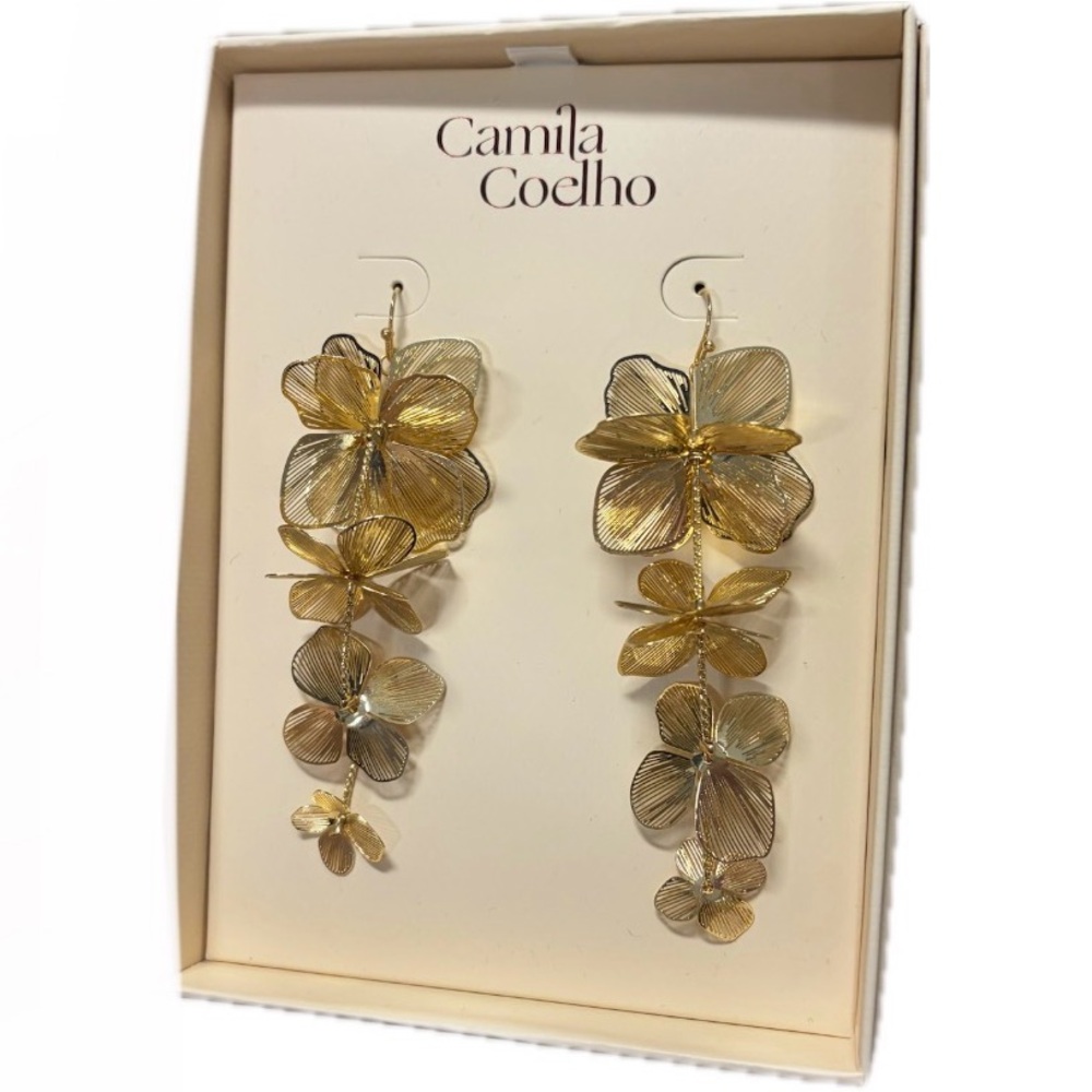 NWT ⚜️🌼⚜️ Camila Coelho Gorgeous Golden Tone Floral Drop Earrings